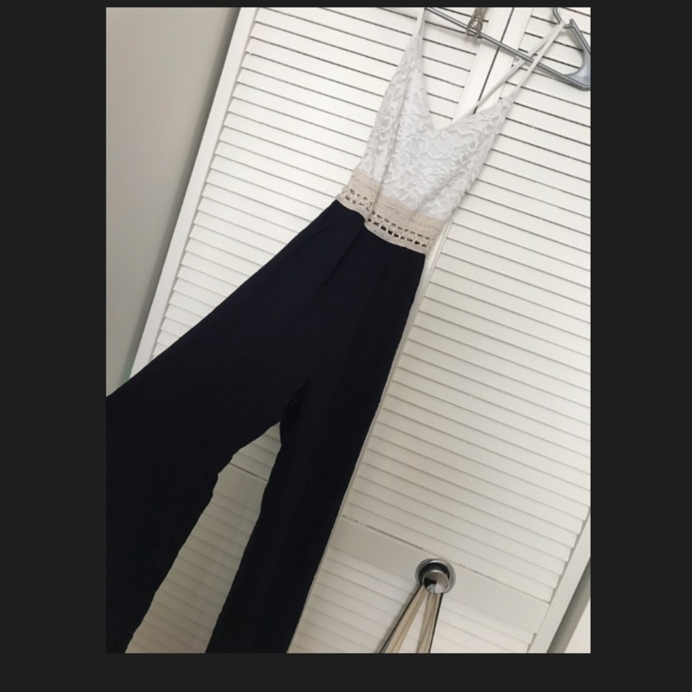 White and dark blue jumpsuit